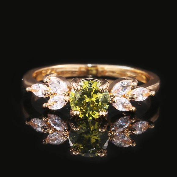 💍 Flower Olive Green Round Marquis Gemstone Zircon Rings for Women, PD129 - Picture 1 of 9